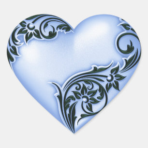 Herzenscroll Cornflower Blau Schwarz Herz-Aufkleber