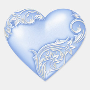 Herzenscroll Cornflower Blau Weiß Herz-Aufkleber