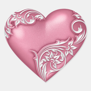 Herzenscroll Rosa w Weiß Herz-Aufkleber