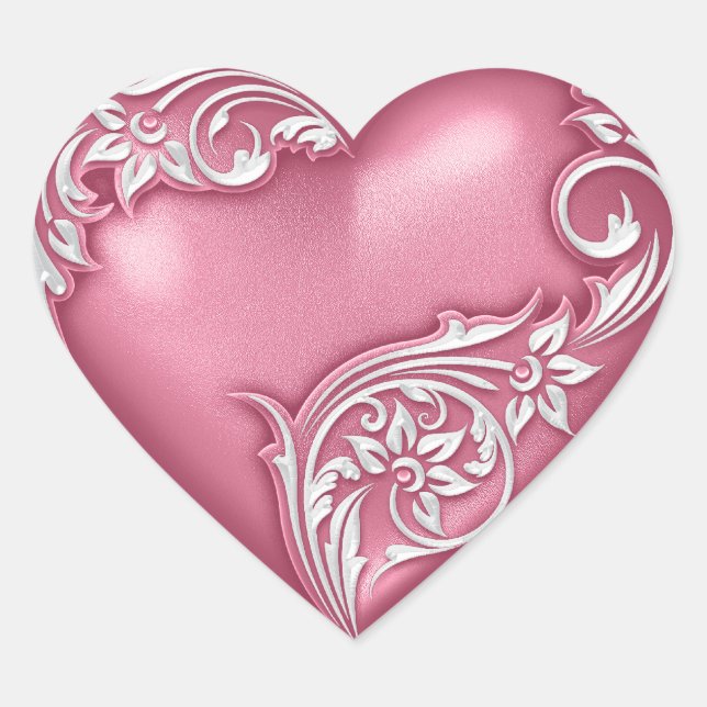 Herzenscroll Rosa w Weiß Herz-Aufkleber (Vorderseite)