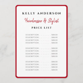 Herzensdame rote Foto-Dienstleistungen Friseur Menükarte