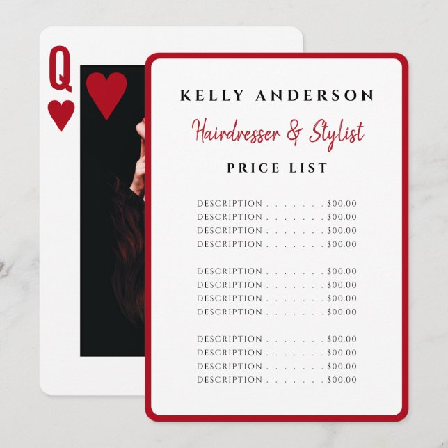 Herzensdame rote Foto-Dienstleistungen Friseur Menükarte (Vorne/Hinten)