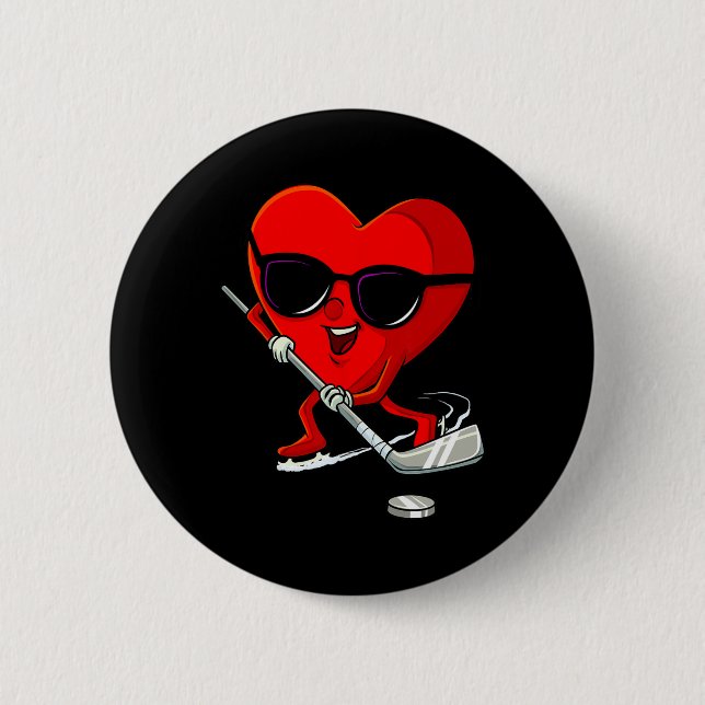 Herzenslust Eishockey Niedlicher Valentinstag Spor Button (Vorderseite)