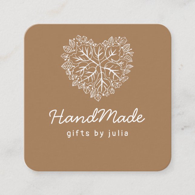 herzerformtes Kunsthandwerk aus braunem Kraftpapie Telefonnummerkarte (Vorderseite)