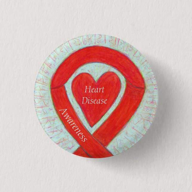 Herzerkrankungen Aufklärung Rotes Herz Ribbon Butt Button (Vorderseite)
