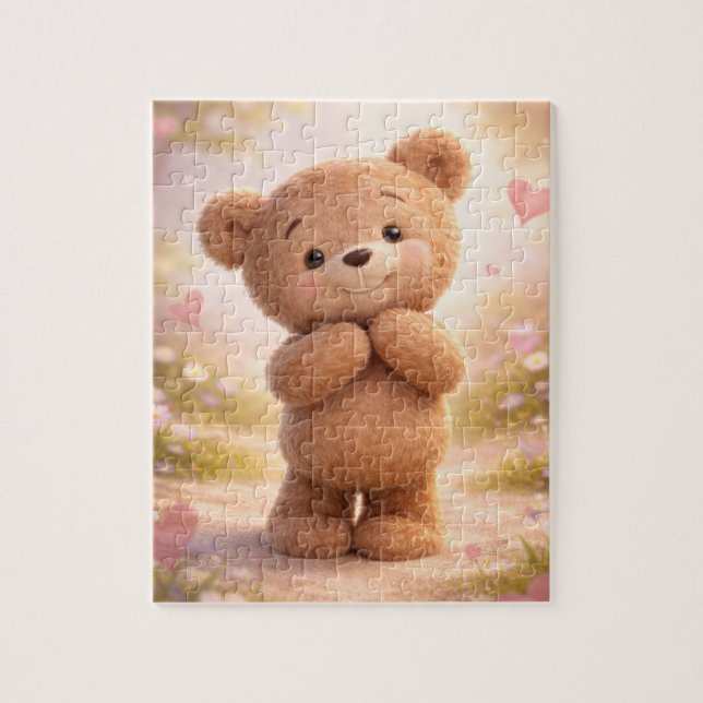 Herzerwärmende Liebe: Süßer 3D-Cartoon-Teddy Puzzle (Vertikal)