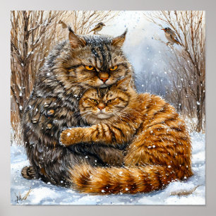 Herzerwärmende Straßenkatzen-Winterszene ❄️🐱 Poster