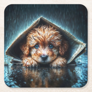 Herzerwärmender feuchter Hund bei Sturmwetter Rechteckiger Pappuntersetzer