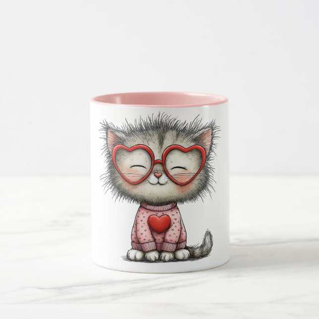 Herzerwärmender Kaffeebecher mit lächelnder Katze Tasse (Zentrum)