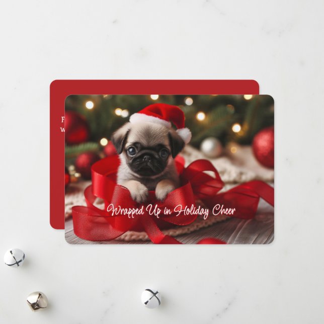 Herzerwärmender Mops Welpenflachkarte Feiertagskarte (Vorderseite/Rückseite Beispiel)