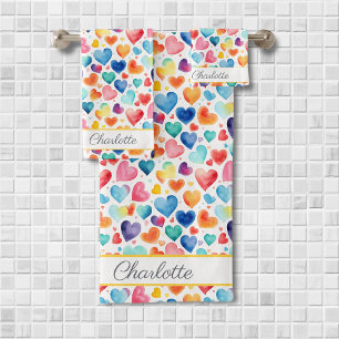 Herzfarbe Niedliche Liebe Individuelle Name Badhandtuch Set