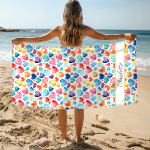 Herzfarbe Niedliche Liebe Individuelle Name Strandtuch