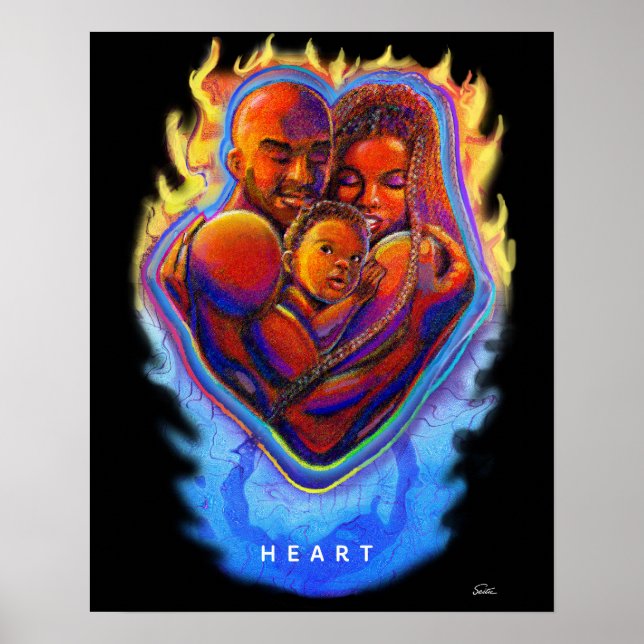 Herzflame Black Liebe Poster (Vorne)