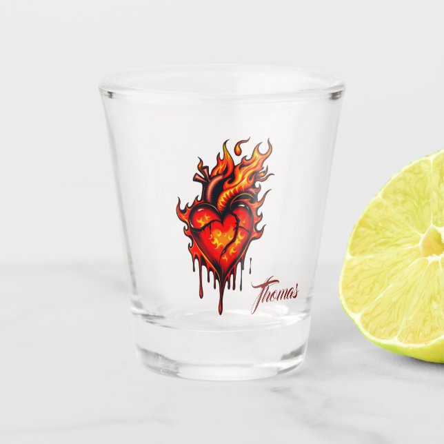 Herzflammen. Schnapsglas (Vorderseite)