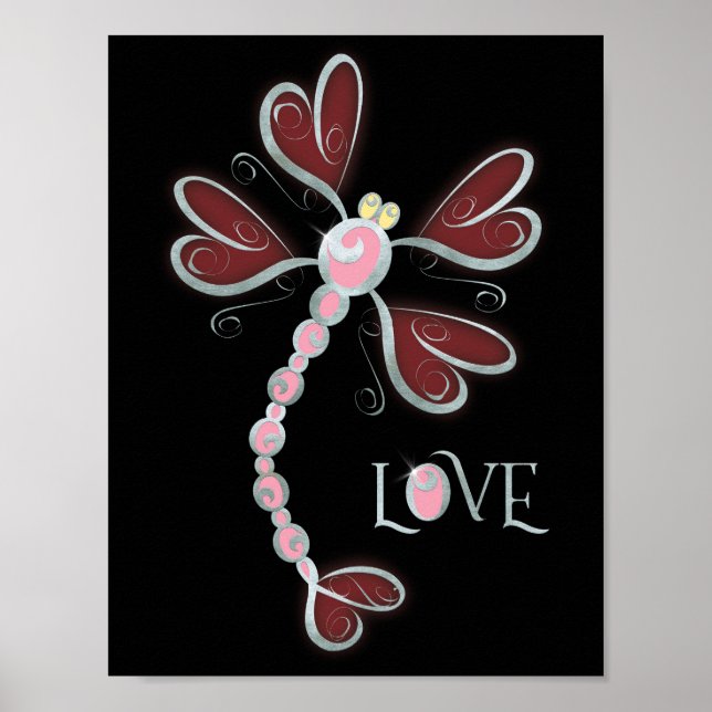 Herzflügel Dragonfly "Liebe" hübsches Design silbe Poster (Vorne)