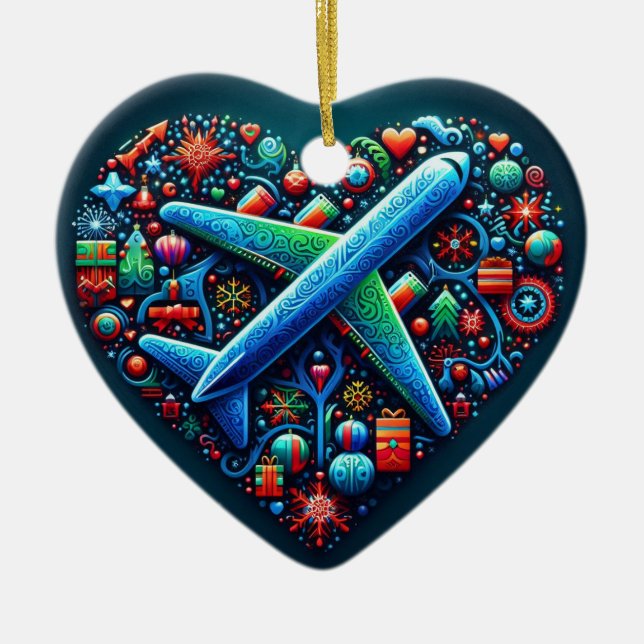 Herzflugzeug-Ornament Keramik Ornament (Vorne)
