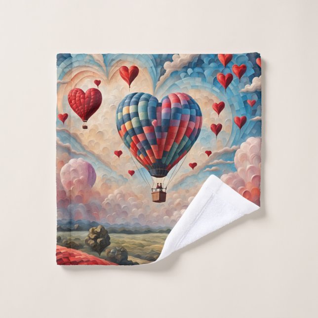 Herzform Heißluftballon Badhandtuch Set (Waschlappen)