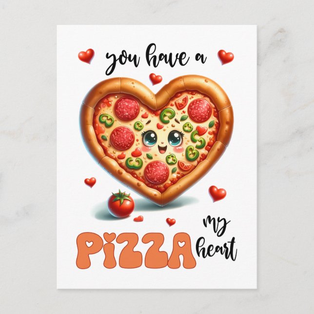 Herzform Pizza Punny Mein Herz Valentine Postkarte (Vorderseite)