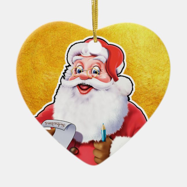 Herzform Weihnachtsdekoration fröhlich Santa. Keramik Ornament (Vorne)