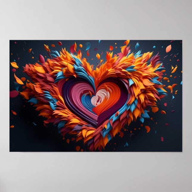 Herzformen in 3D in lebhaften Farben Poster (Vorne)