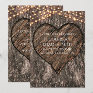 Herzförmig geschnitzter Baumstamm - Rustikale Hoch Einladung