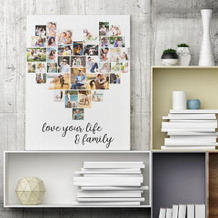 Herzförmige 36-Foto-Collage Liebe Leben Familie Leinwanddruck