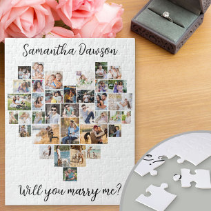 Herzförmige 36-Foto-Collage Willst du mich heirate Puzzle