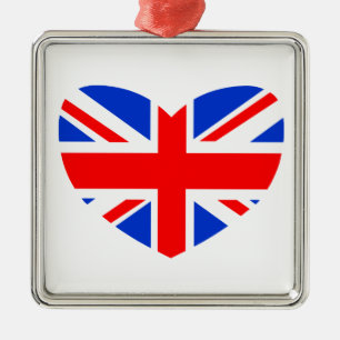 Herzförmige britische Flagge Silbernes Ornament