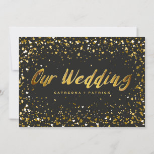 Herzförmige Confetti Black Gold Wedding Einladung