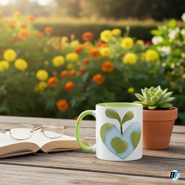 Herzförmige Erde mit Sprout Öko Elegant Tasse (Von Creator hochgeladen)