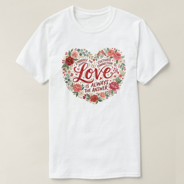 Herzförmige florale Typografie T-Shirt (Design vorne)