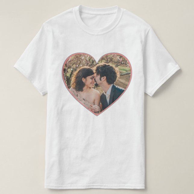 Herzförmige Foto-Valentine oder Hochzeit nach Maß T-Shirt (Design vorne)