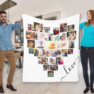 Herzförmige Fotocollage Weiß Fleecedecke