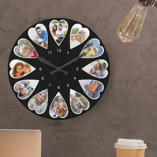 Herzförmige Fotos Schwarz und Weiß Rund Große Wanduhr