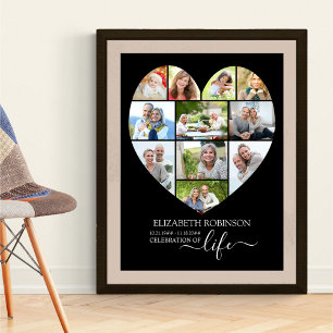 Herzförmige Gedenkfeier mit 11-Foto-Collage Poster