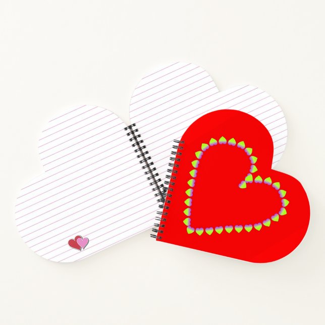 Herzförmige Herzen auf rot Notizbuch (Innenseite)