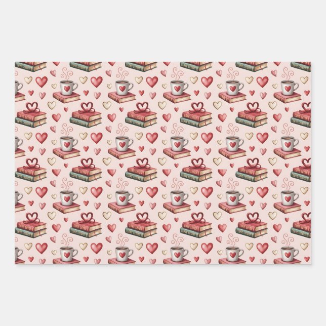 Herzförmige Kaffeetassen Geschenkpapier Set (Vorderseite)