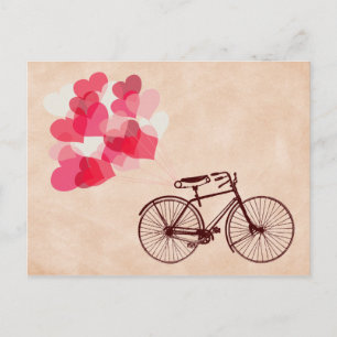Herzförmige Luftballons und Fahrrad Postkarte