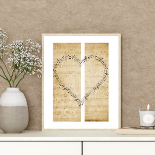 Herzförmige Musiknoten auf Vintager Notenmusik Poster