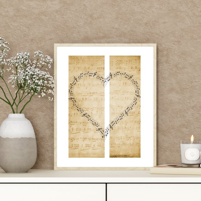 Herzförmige Musiknoten auf Vintager Notenmusik Poster (Von Creator hochgeladen)