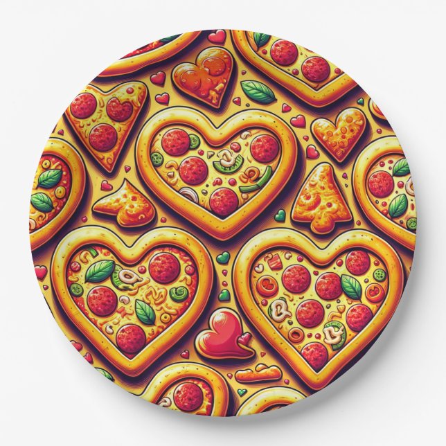Herzförmige Pizza Lovers Plate Pappteller (Vorderseite)