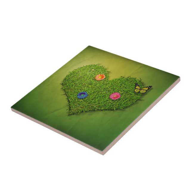 Herzförmige Rasen-Blume Schmetterling Fliese (Seite)