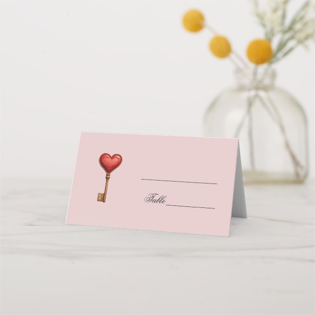Herzförmige, rosa Platzkarte (Vorderseite)