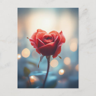 Herzförmige Rote Rose mit Dreamy Bokeh Hintergrund Postkarte