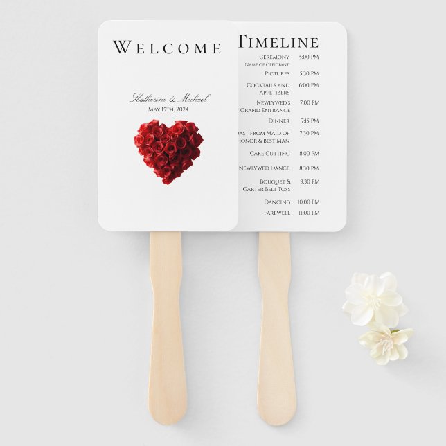 Herzförmige rote Rosen-Hochzeit- Fächer (Vorne und Hinten)
