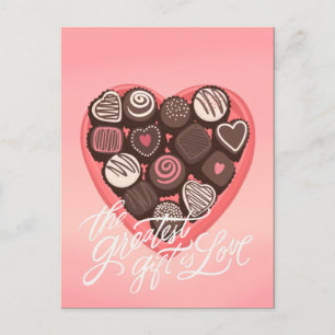 Herzförmige Schachtel mit Pralinen Valentindesign Postkarte