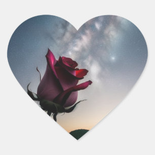 Herzförmiger Aufkleber mit Rose & Sternen