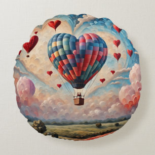 Herzförmiger Heißluftballon  Rundes Kissen
