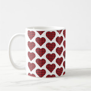 Herzförmiger Karo Rot Schwarz Buffalo Kaffeetasse