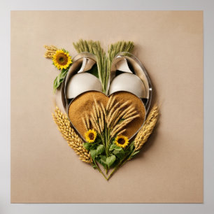 Herzförmiger Weizen und Sonnenblume Biologischer L Poster